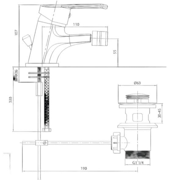 Miscelatore per bidet universale completo di piletta