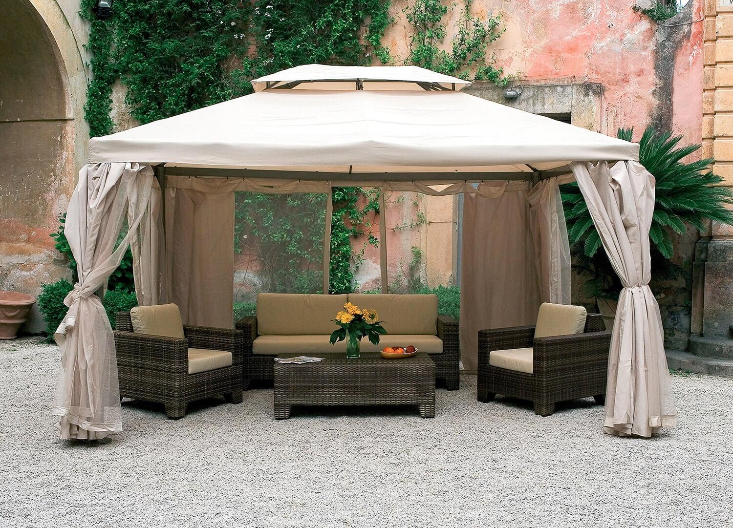 Gazebo da Giardino 3x4 mt in Alluminio con Zanzariera Bauer Ecrù