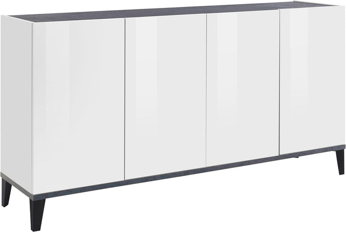 Credenza 4 Ante 160x40x82 cm Sunrise Bianco Lucido e Ardesia