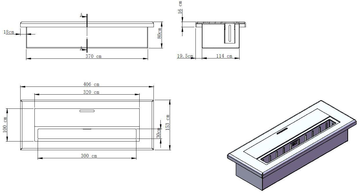 Bruciatore a Bioetanolo per Camini 40x15x8 cm 2,8L in Acciaio Satinato