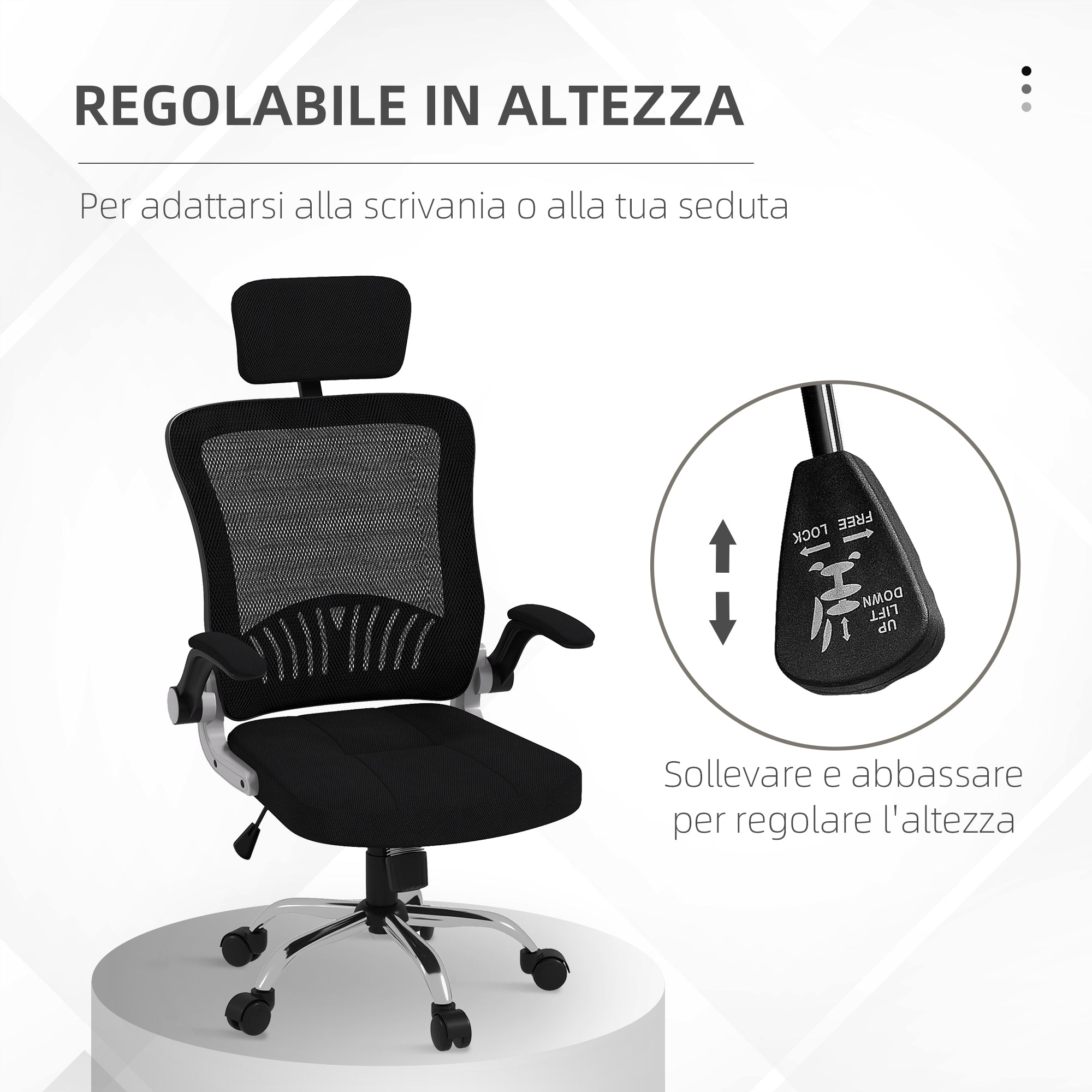 Sedia Poltrona Direzionale da Ufficio 66x69x116-126 cm Braccioli Ribaltabili in Tessuto a Rete Nero