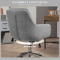 Sedia da Ufficio Girevole ad Altezza Regolabile 55x66x86-96 cm in Tessuto Effetto Lino e Acciaio Grigio Chiaro