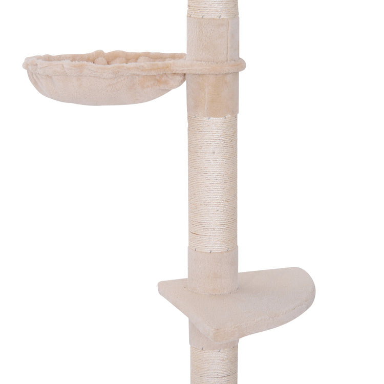 Albero Tiragraffi per Gatti Multilivello a Soffitto 40x34x230-260 cm Altezza Regolabile Beige