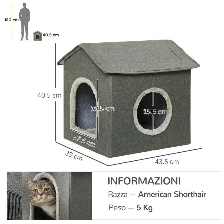 Casetta per Gatti 39x43,5x40,5 cm  2 Entrate con Cuscini Verde