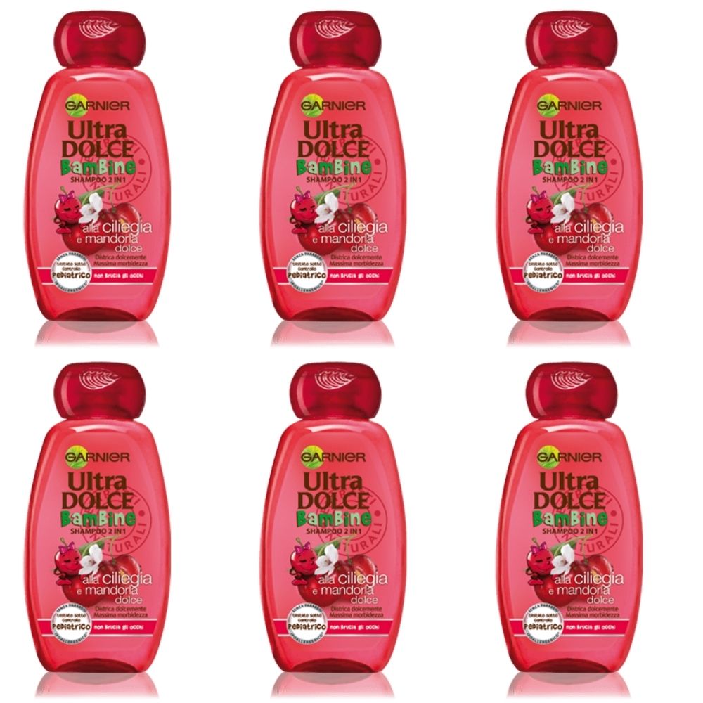 Shampoo 2in1 bambine garnier ultra dolce alla ciliegia 6 confezioni da 300 ml