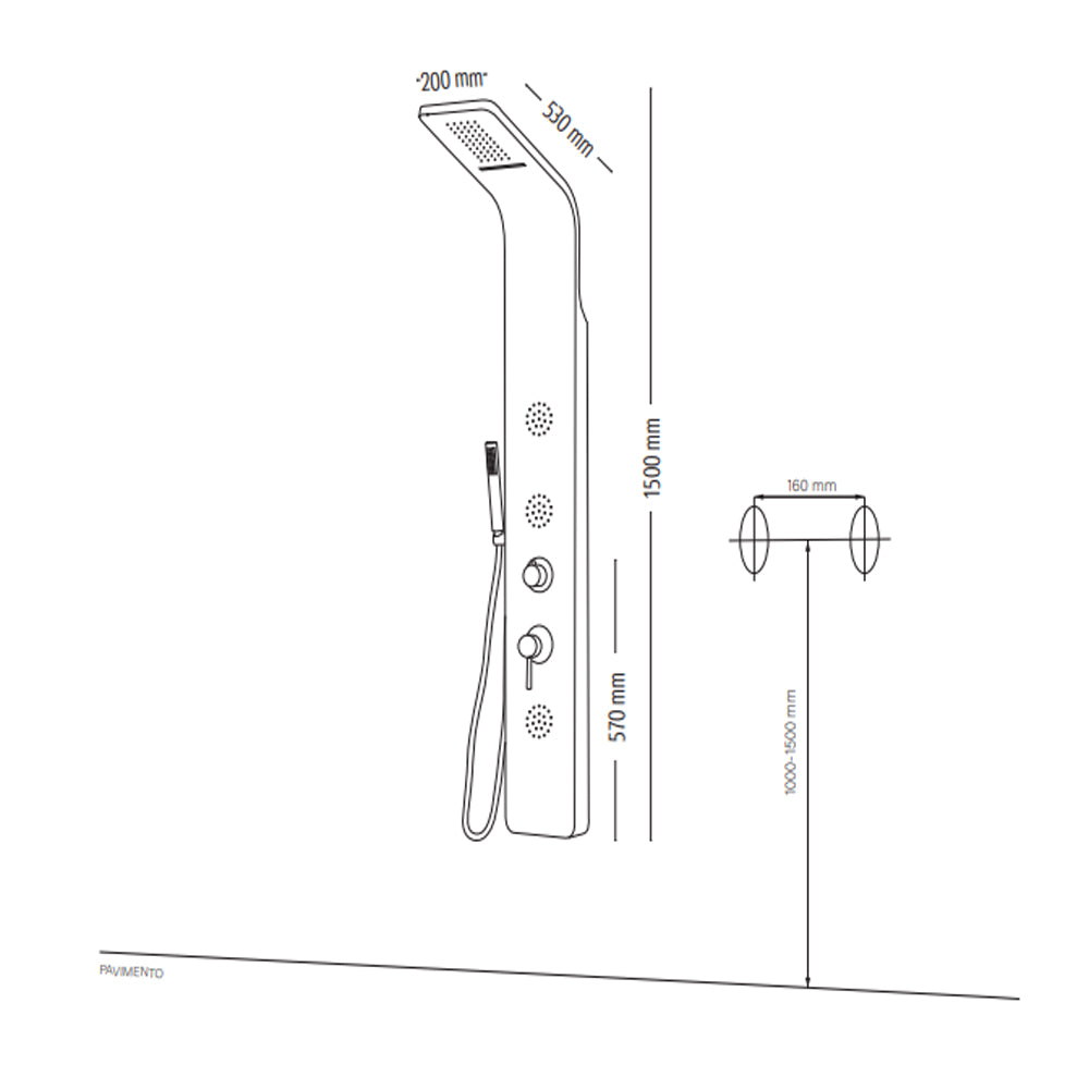 Colonna doccia 007 acciaio inox 4 funzioni getto a cascata 3 bocchette idro lombari l20xp53xh150 *** finitura- cromo ...