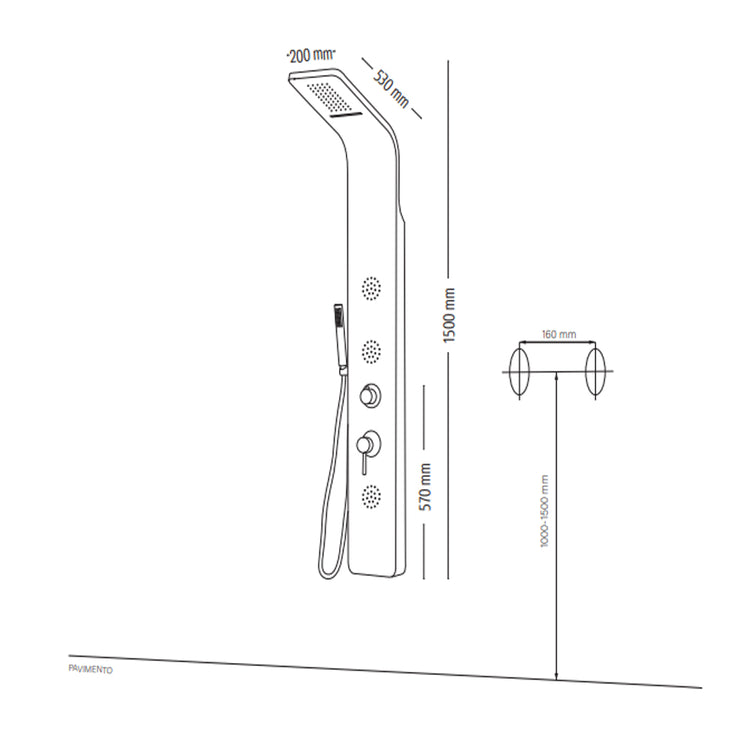 Colonna doccia 007 acciaio inox 4 funzioni getto a cascata 3 bocchette idro lombari l20xp53xh150 *** finitura- cromo ...