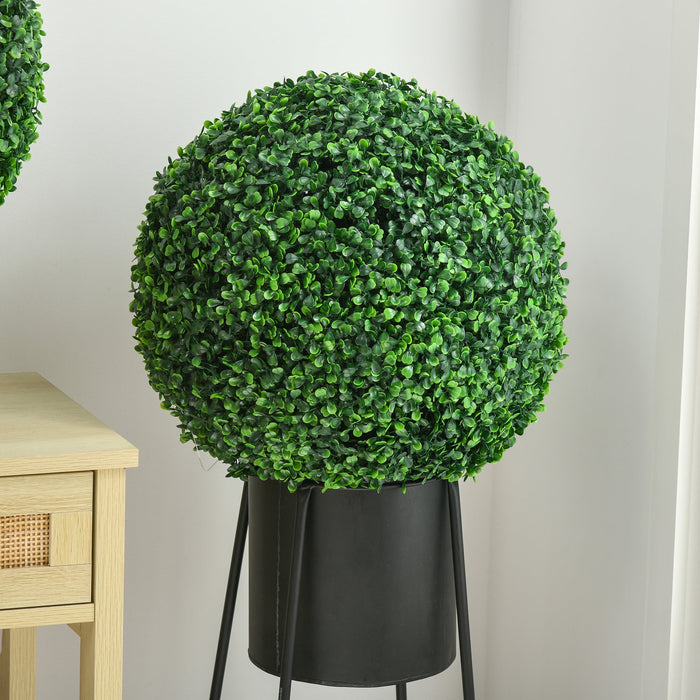 Set di 2 Piante Arteficiali Finte Sfera di Bosso Ø40 cm per Interno ed Esterno Verde