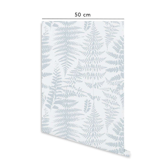 Carta da parati adesiva Fern in vinile azzurro polvere- 1 rotolo 50x300 cm-Decochic