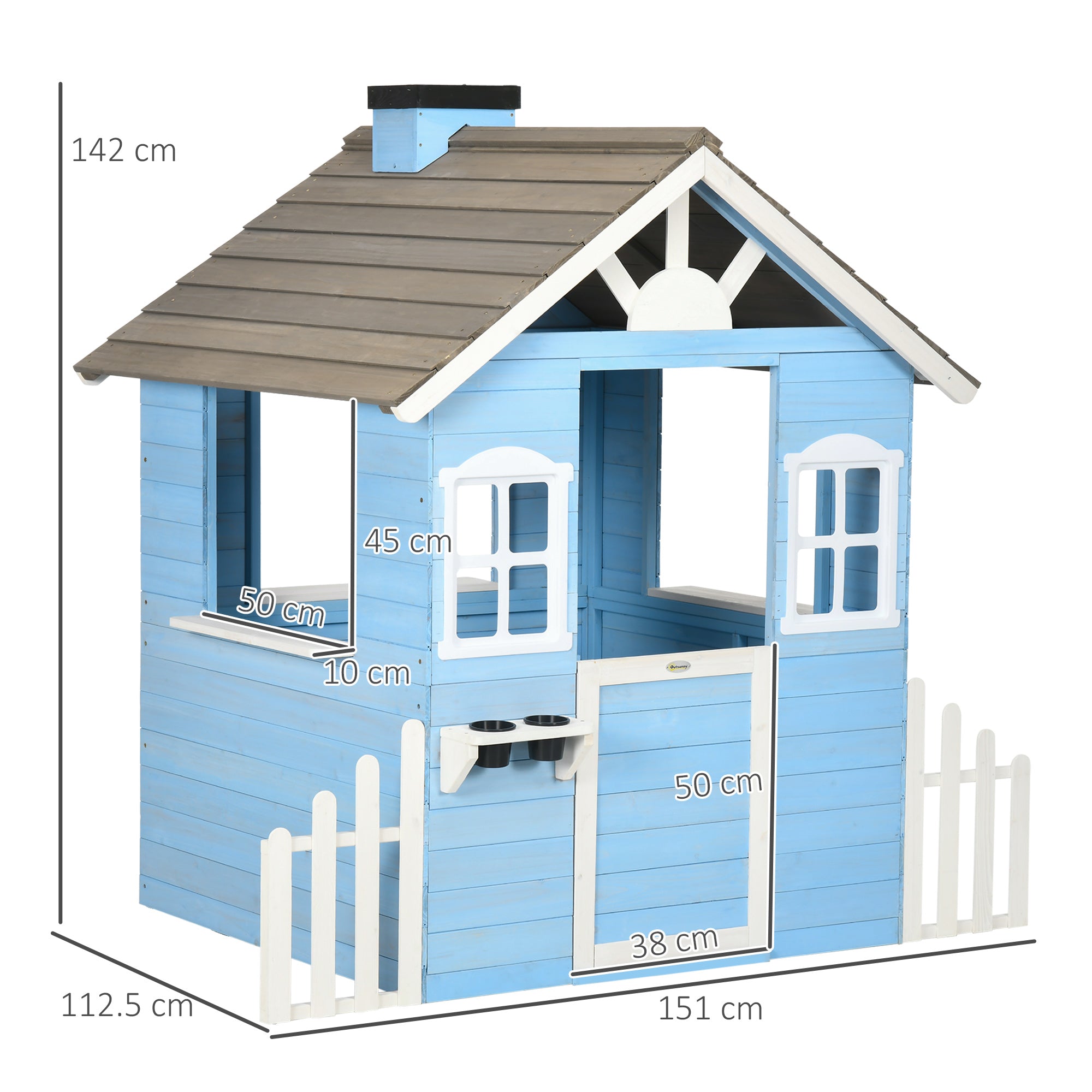 Casetta per Bambini 151x112,5x142 cm con Finestre Staccionata in Legno Blu