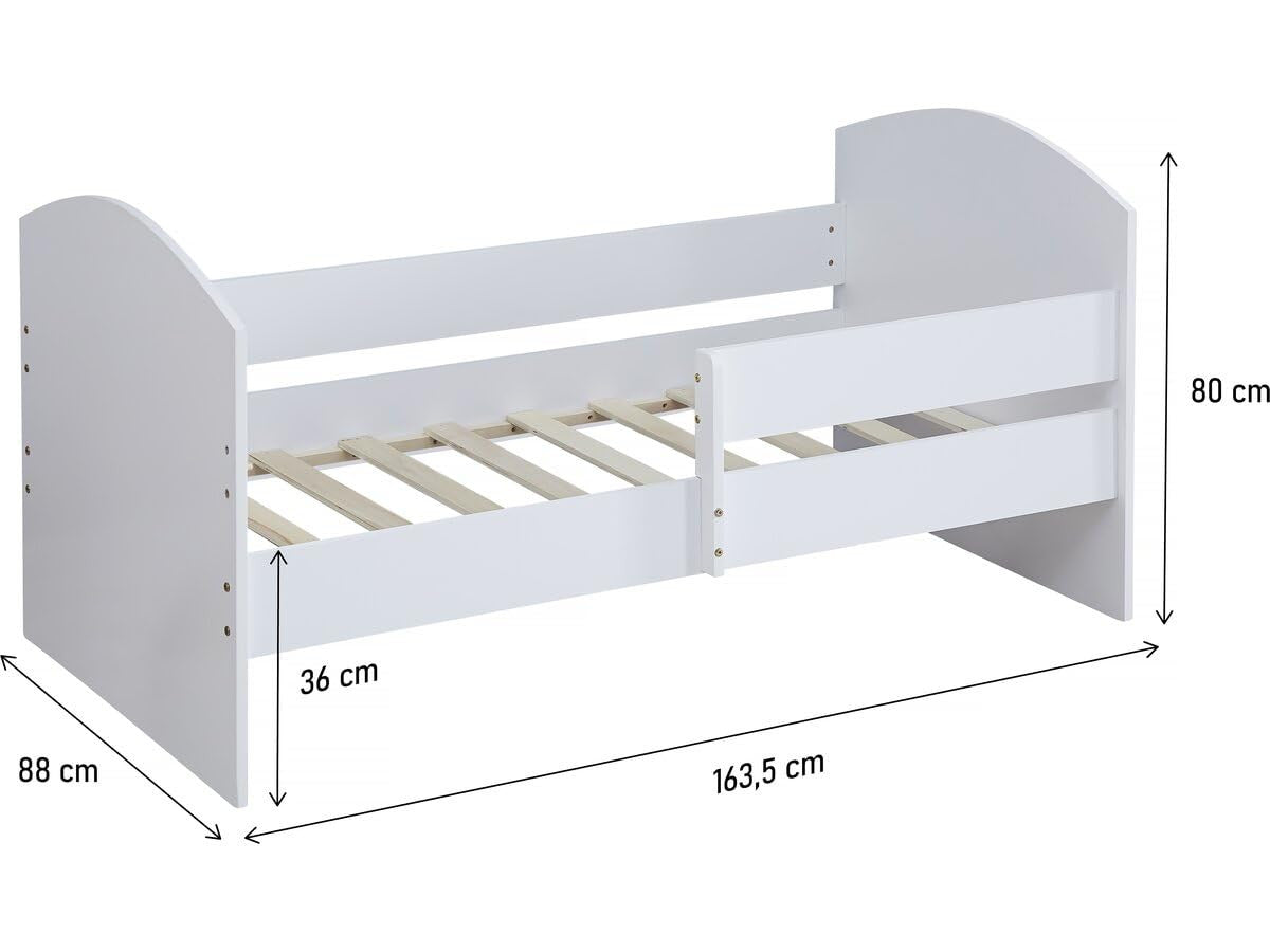 Letto per Bambini 80x160cm Legno Bianco con Barriera Habitat et Jardin