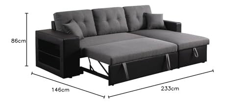 Habitat et Jardin Divano Angolare Trasformabile Reversibile 3 Posti Nero Grigio