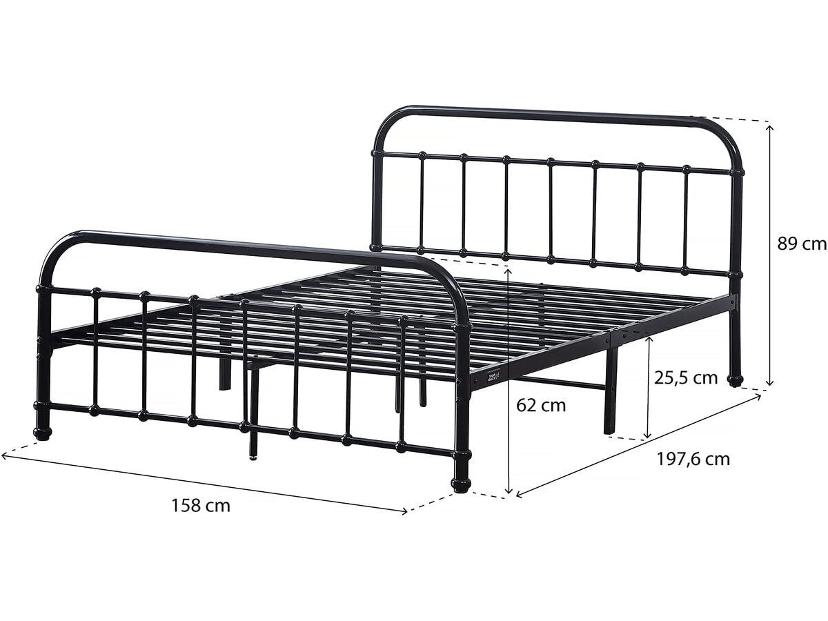 Letto Matrimoniale 140x190cm Metallo Nero Design Semplice Habitat et Jardin