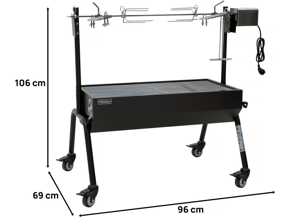 Habitat et Jardin Barbecue a Carbone con Girarrosto Elettrico Nero 42,5x39,5cm