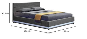 Letto contenitore 140x190 cm grigio scuro con LED rivestimento lino Habitat et Jardin