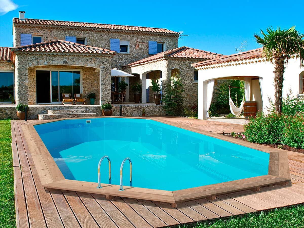 Piscina in Legno Ottagonale 7,57x4,07m con Pompa di Calore 6,1kW Habitat et Jardin