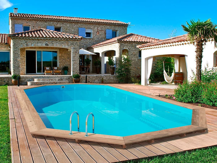 Piscina in Legno Ottagonale 7,57x4,07m con Pompa di Calore 6,1kW Habitat et Jardin