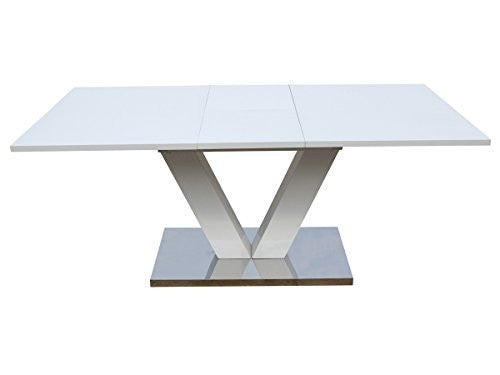 Tavolo da Pranzo Allungabile 140-180cm MDF Bianco Moderno Gambe Acciaio Habitat et Jardin