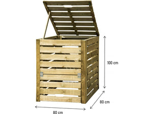 Compostiera Dexter 550L in Legno di Abete 80x80x100cm Marrone per Giardino