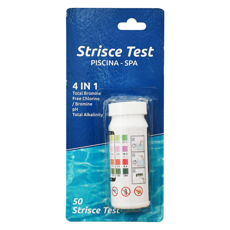 STRISCE TEST ACQUA PISCINA CLORO PH 4 IN 1 PER PISCINE 50 PZ ALL'INTERNO