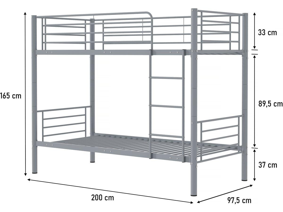 Letto a Castello 90x190cm Metallo Grigio Certificato EN747 Habitat et Jardin