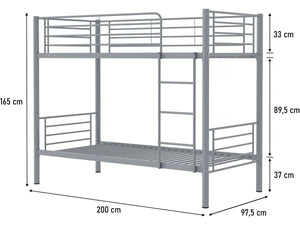 Letto a Castello 90x190cm Metallo Grigio Certificato EN747 Habitat et Jardin