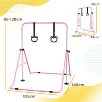 Sbarra per Ginnastica Artistica per Bambini Altezza Regolabile 88-128 cm 2 Anelli Rosa