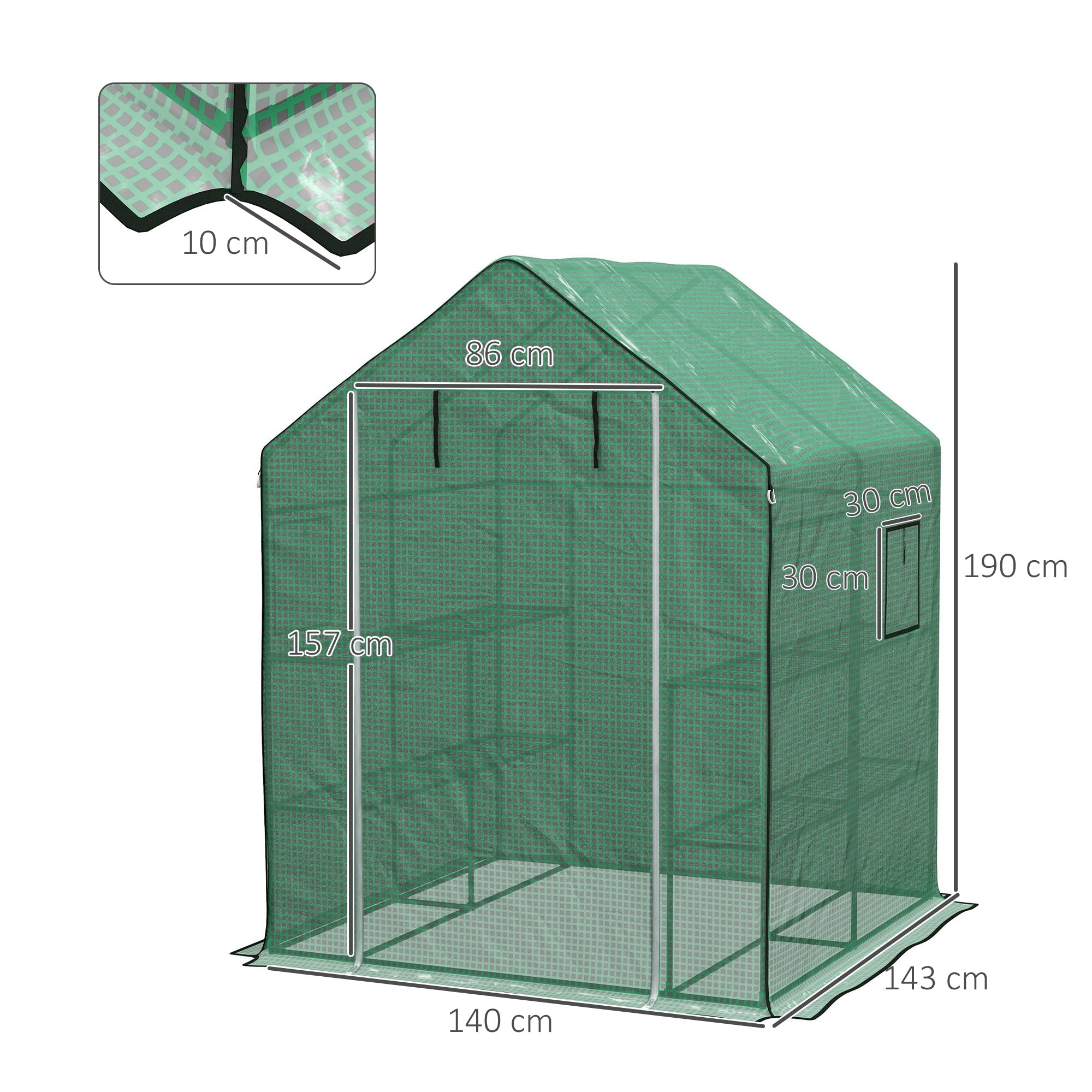 Copertura per Serra da Giardino con Porta a Cerniera e Finestre 140x143x190 cm in PE Verde