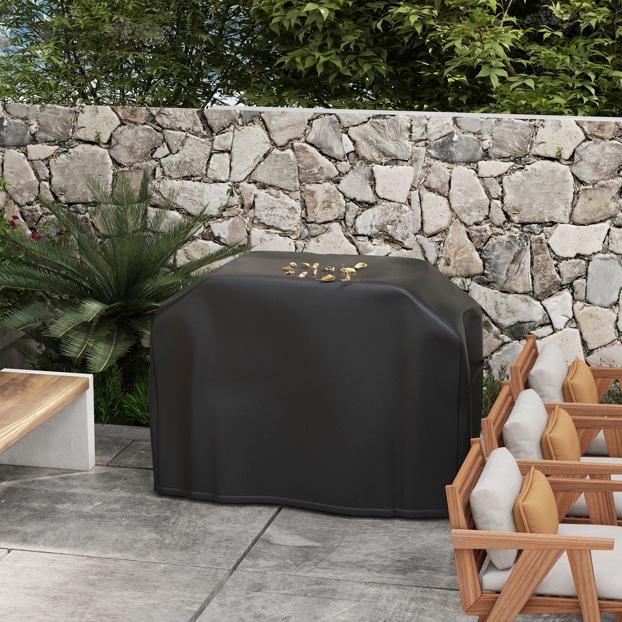 Copertura Barbecue Rettangolare 124x61x91 cm in Tessuto Oxford con Cinghia e Chiusure Nero