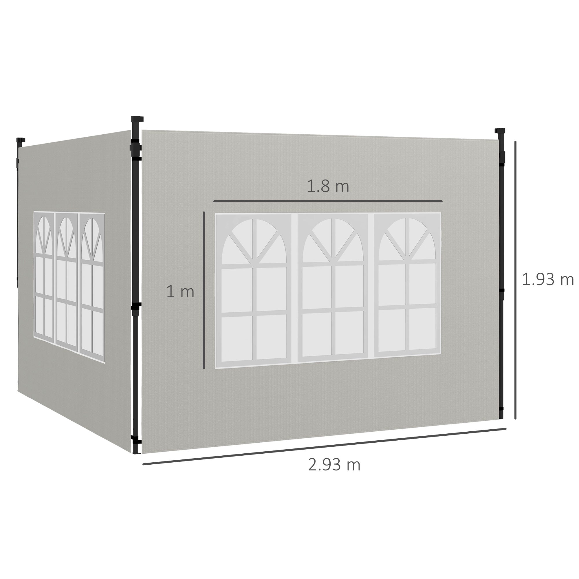 Set 2 Pareti Laterali per Gazebo 3x3m e 3x6m con Finestre 293x193 cm in PE e Plastica Bianco