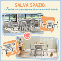 Set Tavolo con 4 Sedie per Bambini Altezza Regolabile Grigio