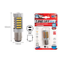 2pz Lampada Led BAZ15D S25 P21/5W 66 SMD 2835 12V 24V 300lm 4W/1.5W Doppio Filamento Luce 360 Ambra Piedi Sfalsati 55mm