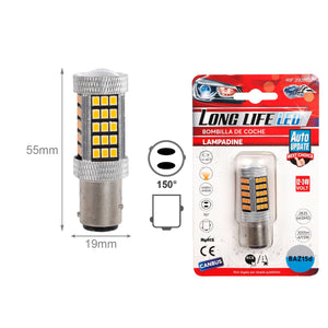 2pz Lampada Led BAZ15D S25 P21/5W 66 SMD 2835 12V 24V 300lm 4W/1.5W Doppio Filamento Luce 360 Ambra Piedi Sfalsati 55mm