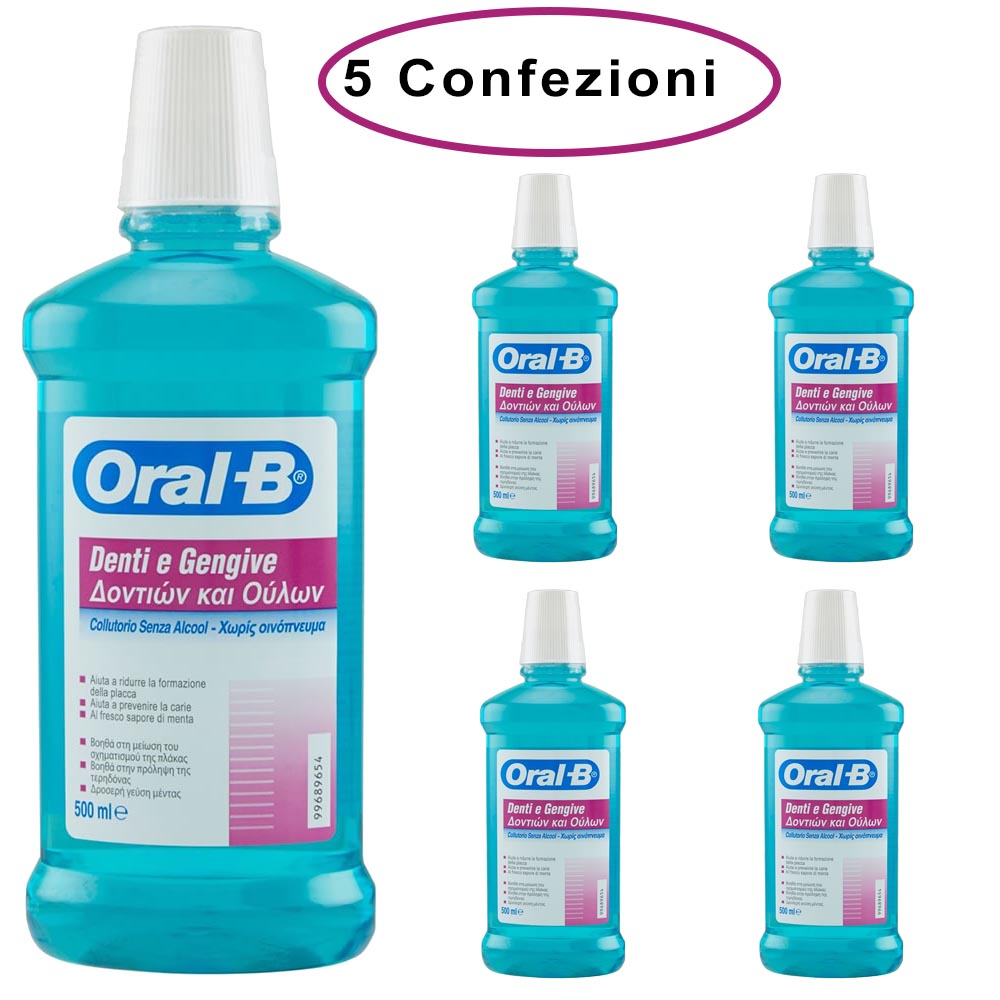 Oral b colluttorio denti & gengive con cetilpiridino cloruro 5 confezioni da 500 milliliters