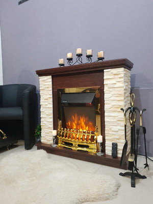 Camino Elettrico da Pavimento 90,3x98x30 cm Effetto Fiamma 2000W Rock & Galileo Gold