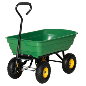 Carrello da Giardino Ribaltabile 4 Ruote 109x52x94 cm 75 Litri Verde