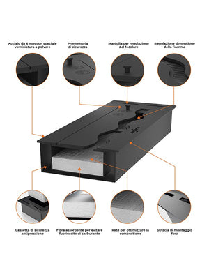 2SIDE SLIM- Biocamino Bifacciale Camino A Bioetanolo Da Incasso Verticale 1400 mm