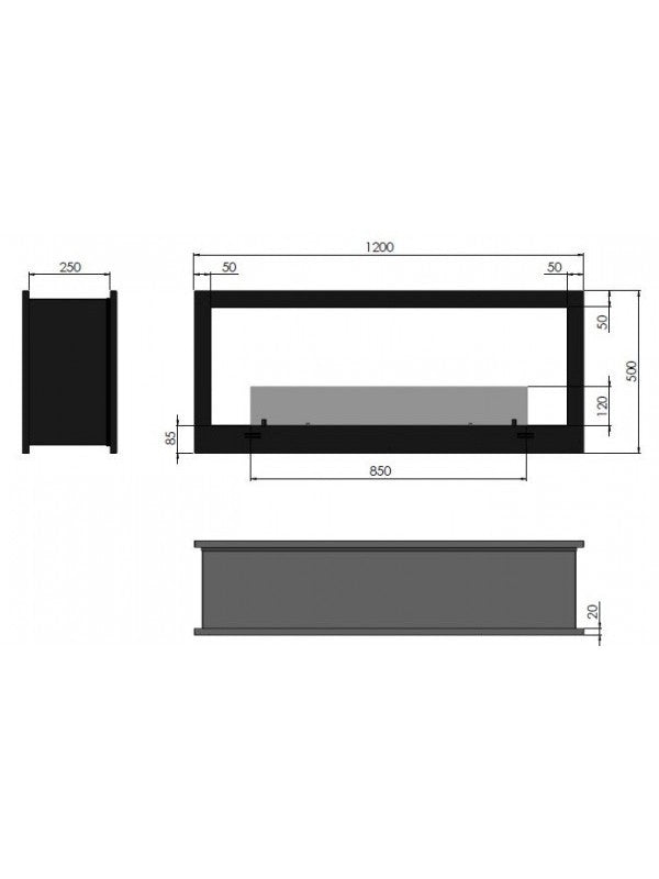 2SIDE - Biocamino Bifacciale Camino A Bioetanolo Da Incasso cm  120 - Bruciatore Lineare 80cm / Capienza 2L