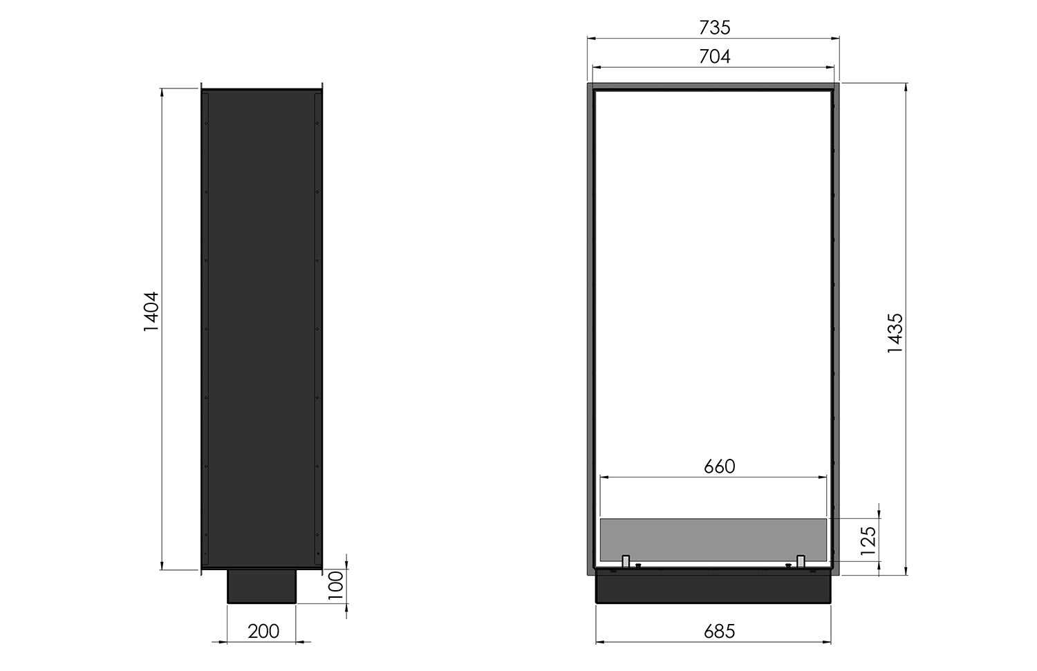 Camino a Bioetanolo da Incasso 73,5x143,5x35 cm Bifacciale 2 Side 1400 Slim Verticale Nero con Vetro