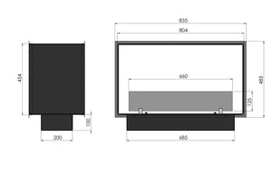 Camino a Bioetanolo da Incasso 83,5x58,5x35 cm Bifacciale 2 Side 800 Slim Nero con Vetro