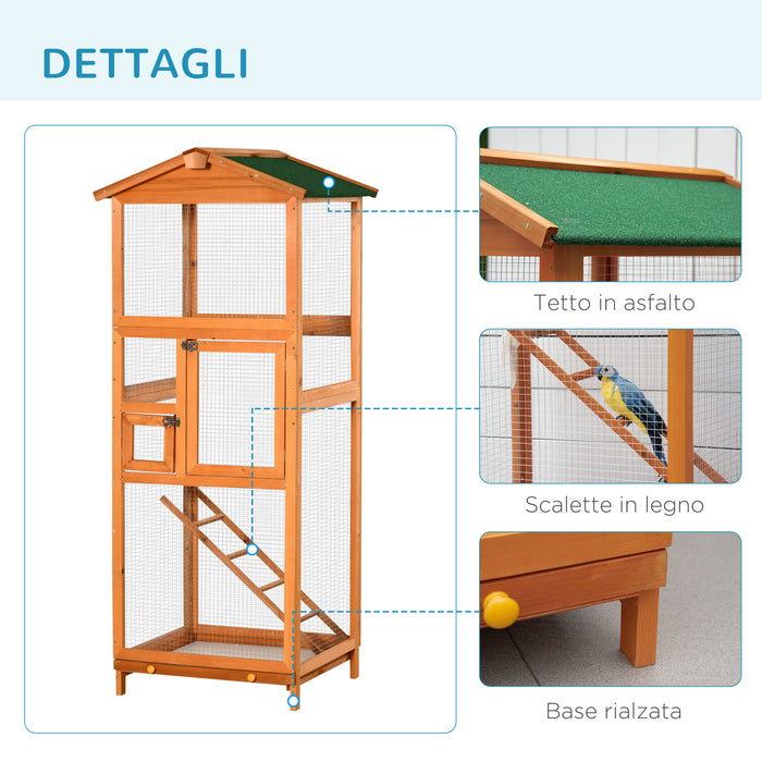 Voliera Gabbia per Uccelli da Esterno 68x63x165 cm in Legno Arancione