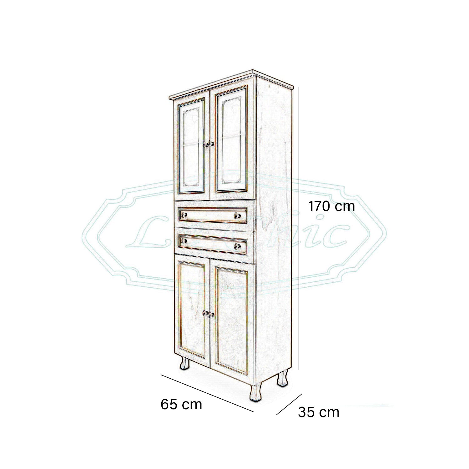 Colonna da bagno avorio decapè 65 cm con ante e cassetti