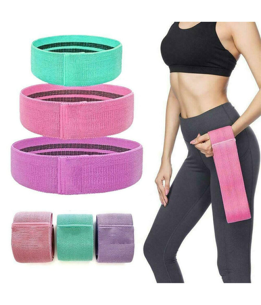 3 Fasce Elastiche In Stoffa Per Esercizi Fisici Joga Ginnastica Palestra 25x5 Cm         