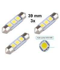 3 X Festoon Siluro 39 Mm Bulb 3 Led Smd C5w W5003 T11 5050 12v Auto Abitacolo         