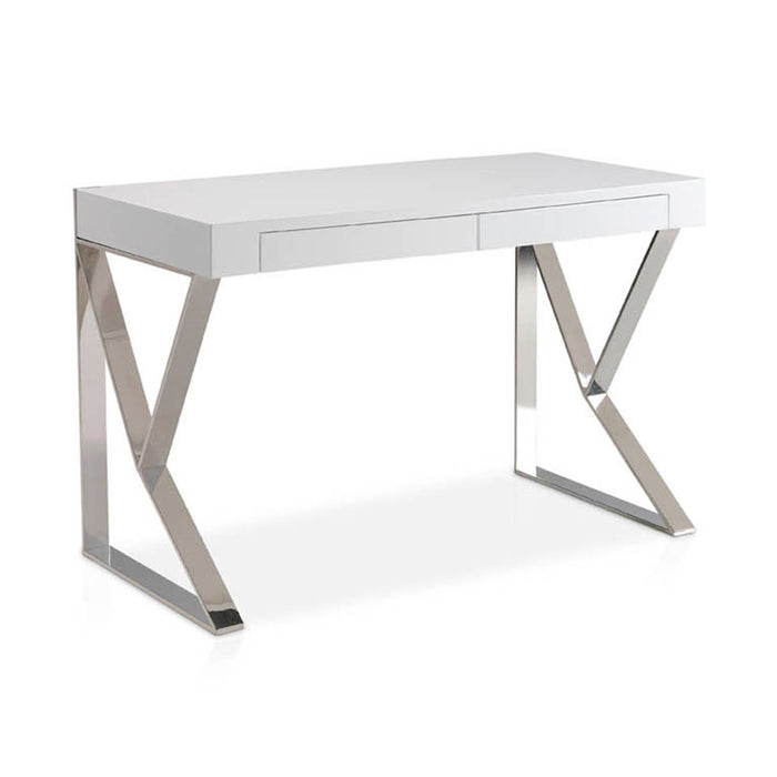 Scrivania da ufficio 120x61x76 cm in legno bianco e acciaio cromato