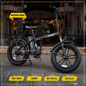 Fat-Bike Bicicletta Elettrica Pieghevole 36V a Pedalata Assistita 20” 250W SkyJet NitroPro Grigia