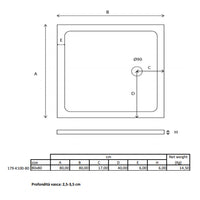 Piatto doccia quadrato Kepler 80x80 h.6 cm in acrilico rinforzato senza piletta