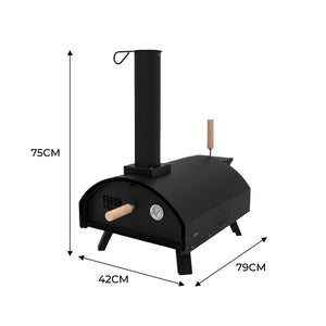 Forno da tavolo per pizza all'aperto 30cm in acciaio nero portatile a carbonella di legno BBQ