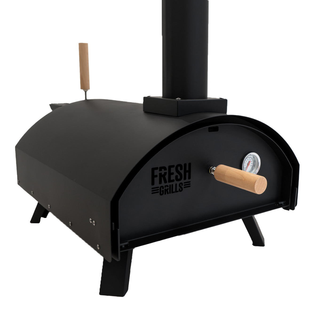 Forno da tavolo per pizza all'aperto 30cm in acciaio nero portatile a carbonella di legno BBQ