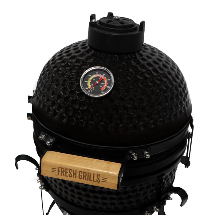 Kamado BBQ Grill 33cm Nero Ceramica Mini Forno Barbecue a Uovo Carbonella Affumicatore